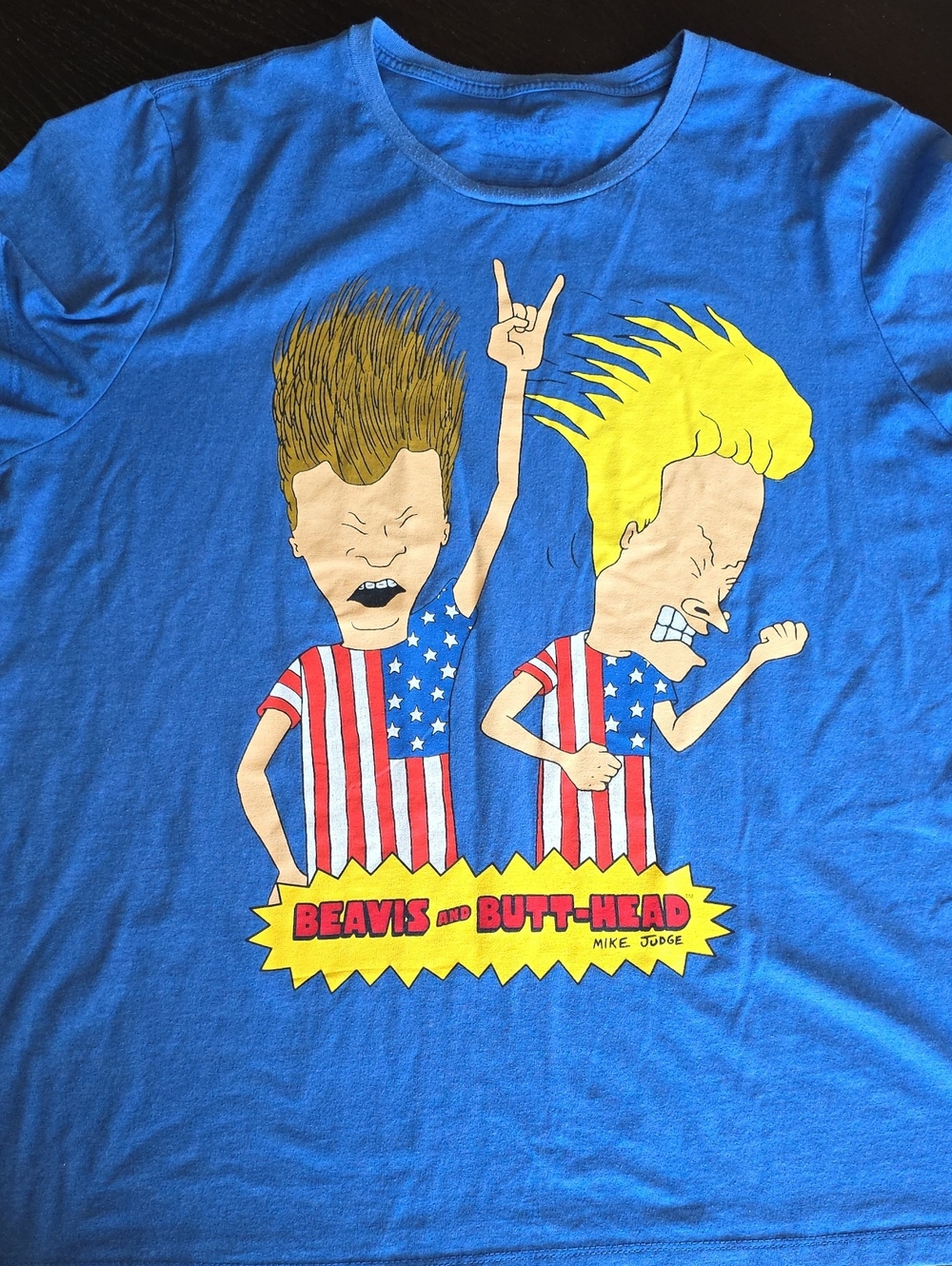 Source Unknown Blue Beavis and Butt-Head Graphic Tee with Yellow and Red Accents